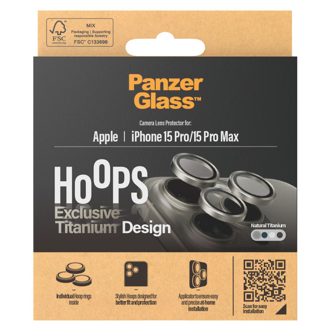 Camera Lens Protector Hoops for iPhone 15 Pro/15 Pro Max, Natural Titanium, PanzerGlass