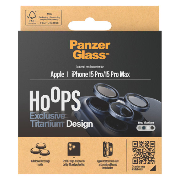 Camera Lens Protector Hoops for iPhone 15 Pro/15 Pro Max, Blue Titanium, PanzerGlass