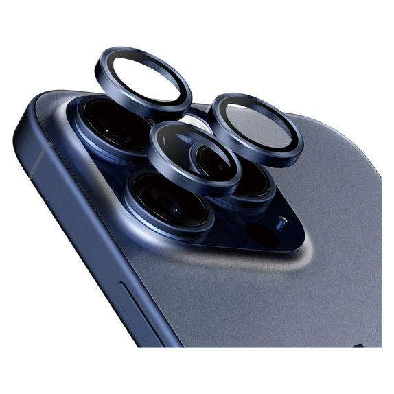Camera Lens Protector Hoops for iPhone 15 Pro/15 Pro Max, Blue Titanium, PanzerGlass