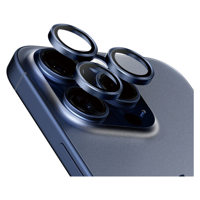 Camera Lens Protector Hoops for iPhone 15 Pro/15 Pro Max, Blue Titanium, PanzerGlass
