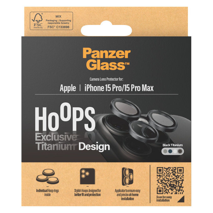 Camera Lens Protector Hoops for iPhone 15 Pro/15 Pro Max, Black Titanium, PanzerGlass