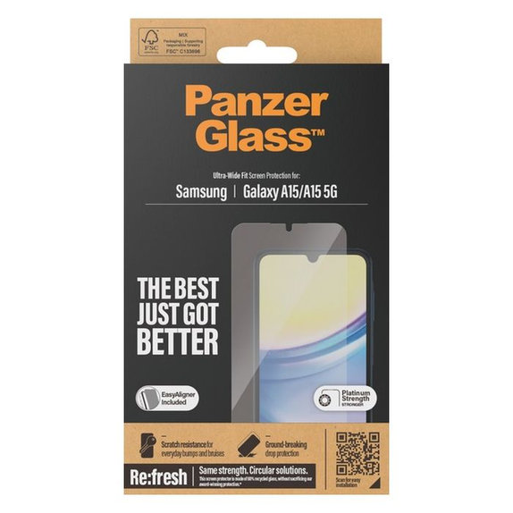 PanzerGlass - Tempered Glass Re:fresh UWF with aplicator for Samsung Galaxy A15 5G, black