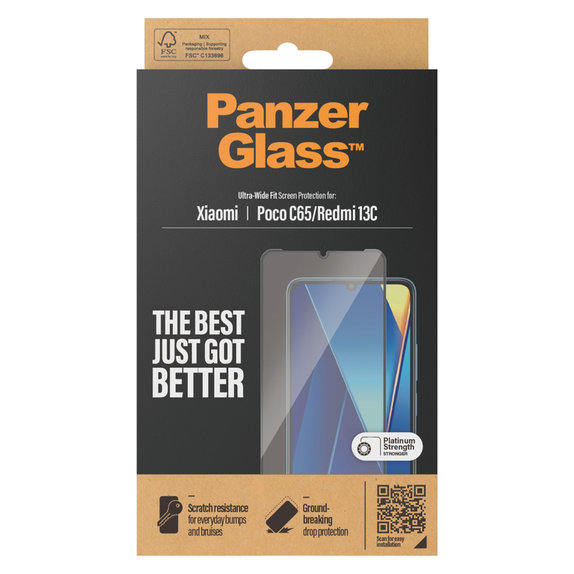 Tempered Glass UWF for Xiaomi Redmi 13C, Black, PanzerGlass