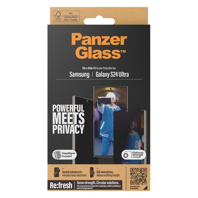 PanzerGlass - Tempered Glass Re:Fresh UWF Privacy with aplicator for Samsung Galaxy S24 Ultra, black