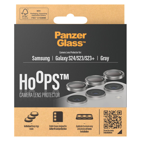Camera Lens Protector Hoops for Samsung Galaxy S24/S23/S23+, Gray, PanzerGlass