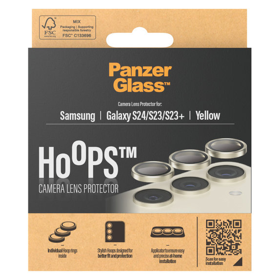 Camera Lens Protector Hoops for Samsung Galaxy S24/S23/S23+, Yellow, PanzerGlass