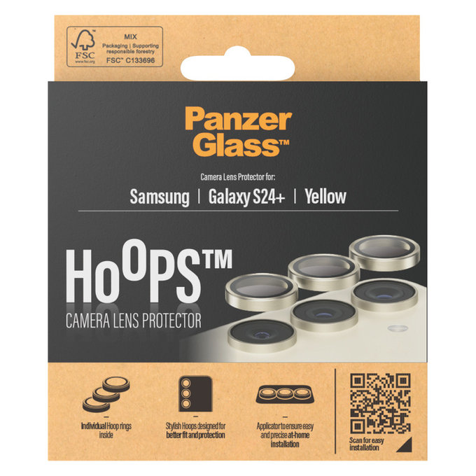 Camera Lens Protector Hoops for Samsung Galaxy S24+, Yellow, PanzerGlass