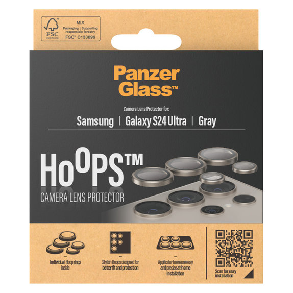Camera Lens Protector Hoops for Samsung Galaxy S24 Ultra, Gray, PanzerGlass