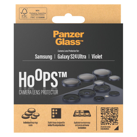 Camera Lens Protector Hoops for Samsung Galaxy S24 Ultra, Purple, PanzerGlass