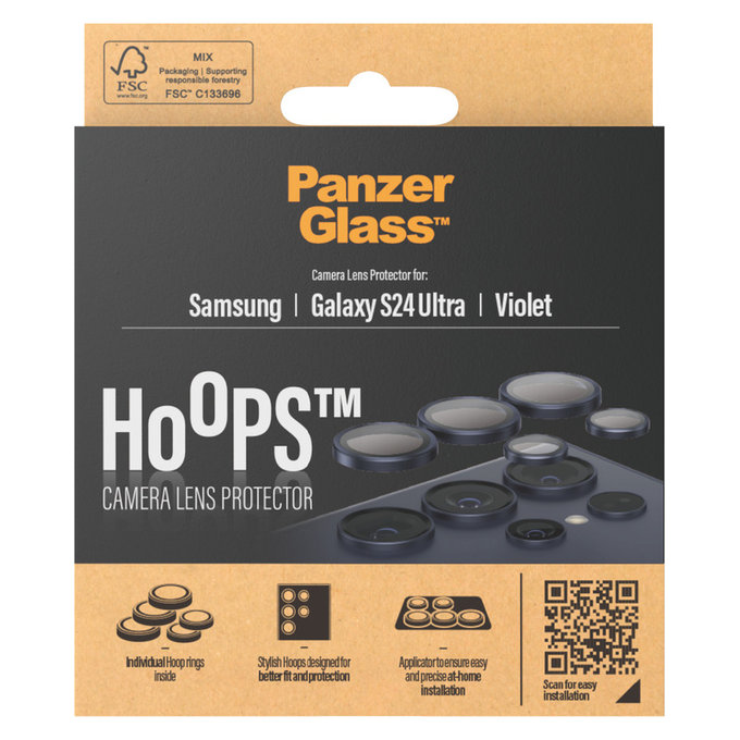 Camera Lens Protector Hoops for Samsung Galaxy S24 Ultra, Purple, PanzerGlass