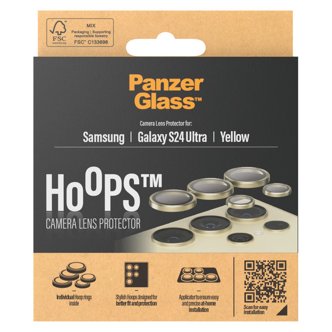 Camera Lens Protector Hoops for Samsung Galaxy S24 Ultra, Yellow, PanzerGlass