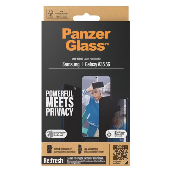 PanzerGlass - Tempered Glass Re:Fresh UWF Privacy with aplicator for Samsung Galaxy A35, black
