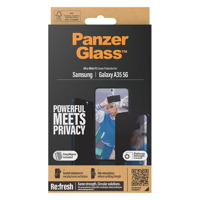 PanzerGlass - Tempered Glass Re:Fresh UWF Privacy with aplicator for Samsung Galaxy A35, black