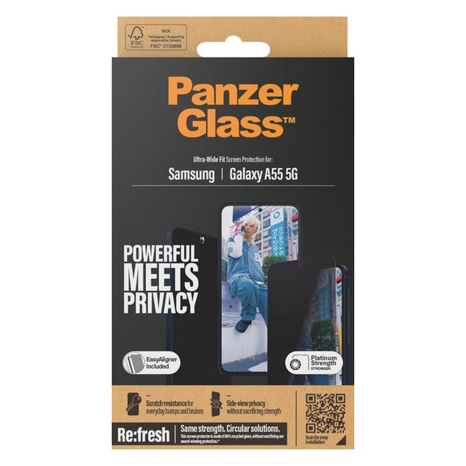 PanzerGlass - Tempered Glass Re:Fresh UWF Privacy with aplicator for Samsung Galaxy A55, black