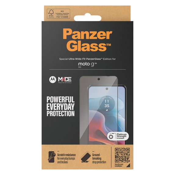 Tempered Glass UWF for Motorola Moto G34, Black, PanzerGlass