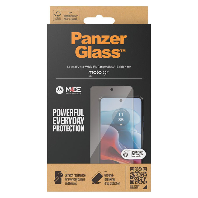 Tempered Glass UWF for Motorola Moto G34, Black, PanzerGlass