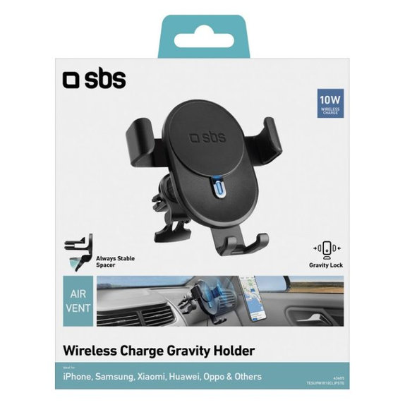 SBS - Car Holder Gravity with Wireless Charging, 10W, black