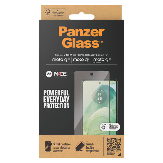 Tempered Glass UWF for Motorola Moto G04/E14/G24 Power, Black, PanzerGlass
