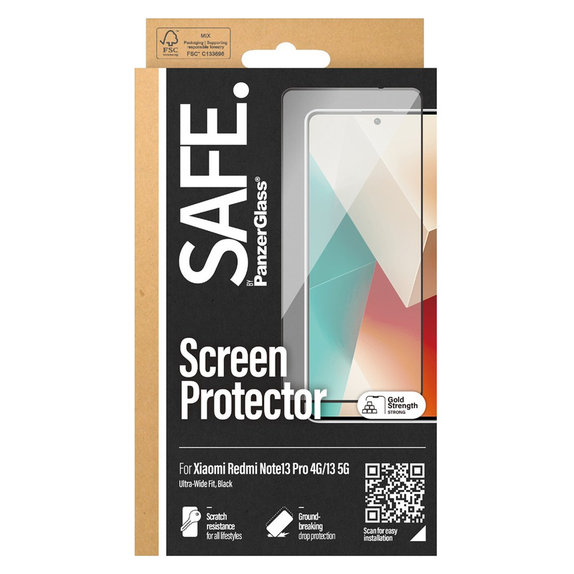 Tempered Glass UWF for Xiaomi Redmi Note 13 4G, Black, SAFE by PanzerGlass