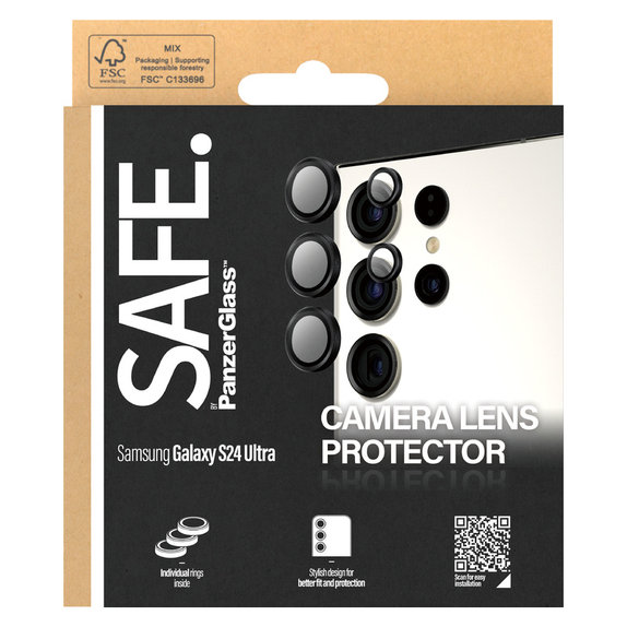 Camera Lens Protector for Samsung Galaxy S24 Ultra, Black, SAFE by PanzerGlass