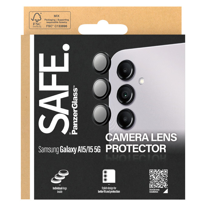 Camera Lens Protector for Samsung Galaxy A15/A15 5G, Black, SAFE by PanzerGlass