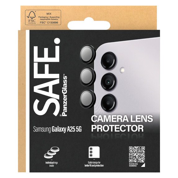 Camera Lens Protector for Samsung Galaxy A25 5G, Black, SAFE by PanzerGlass