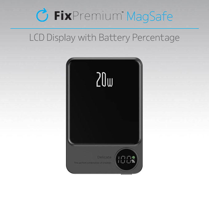 FixPremium - MagSafe PowerBank with LCD 5000mAh, black