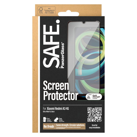 Tempered Glass UWF for Xiaomi Redmi A3, Black, SAFE by PanzerGlass