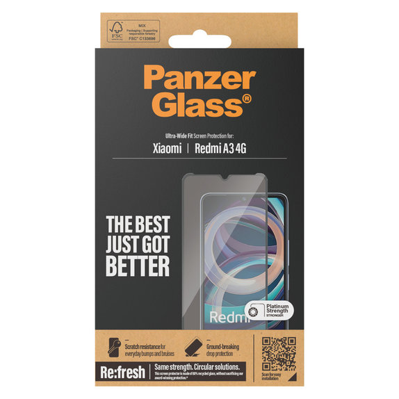 Tempered Glass UWF AB for Xiaomi Redmi A3, Čierne, PanzerGlass
