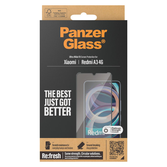 Tempered Glass UWF AB for Xiaomi Redmi A3, Čierne, PanzerGlass