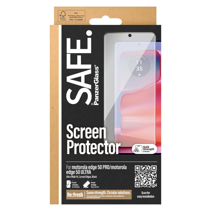 Tempered Glass UWF for Motorola Edge 50 Pro, Black, SAFE by PanzerGlass