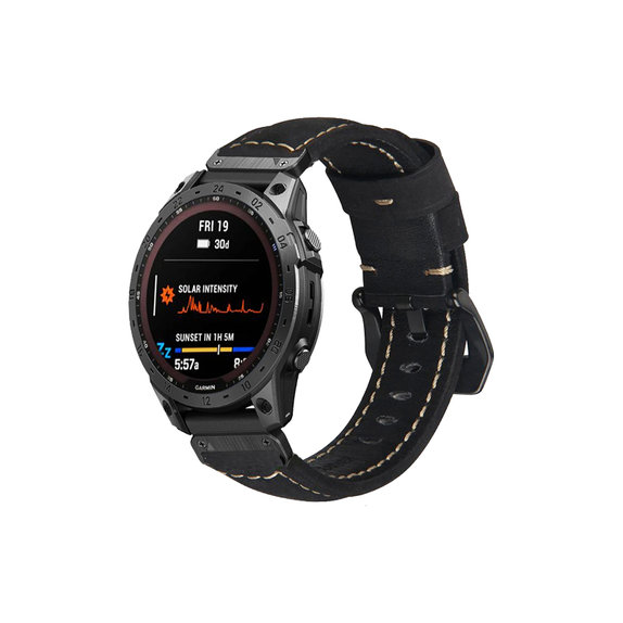 FixPremium - Leather Strap for Garmin (QuickFit 22mm), black