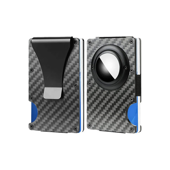 FixPremium - AirTag Carbon Wallet with Clip, black