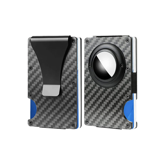FixPremium - AirTag Carbon Wallet with Clip, black