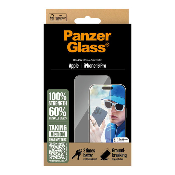 Tempered Glass UWF with Applicator for iPhone 16 Pro, Black, PanzerGlass