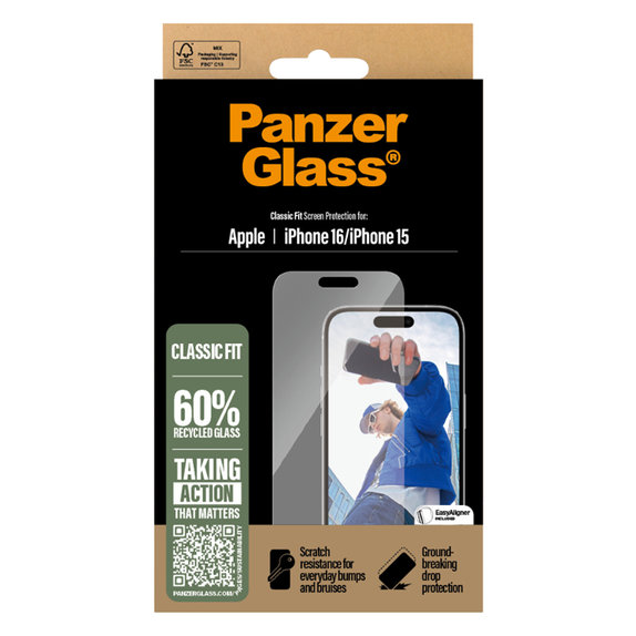 PanzerGlass - Tempered Glass for iPhone 16, transparent
