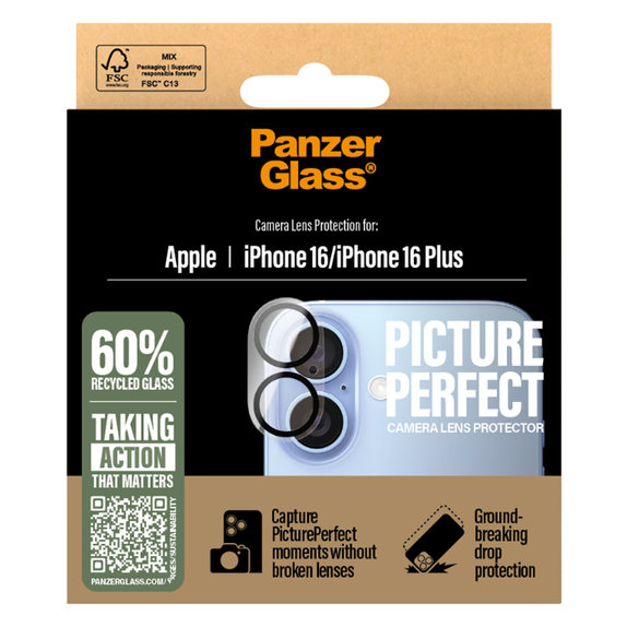 PanzerGlass - Camera Lens Protector PicturePerfect for iPhone 16 and 16 Plus, transparent