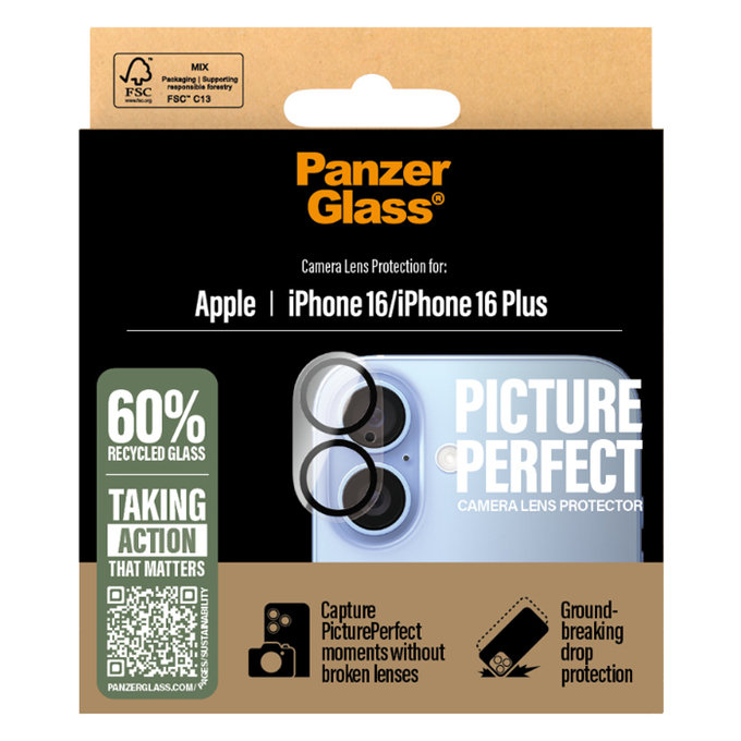 PanzerGlass - Camera Lens Protector PicturePerfect for iPhone 16 and 16 Plus, transparent