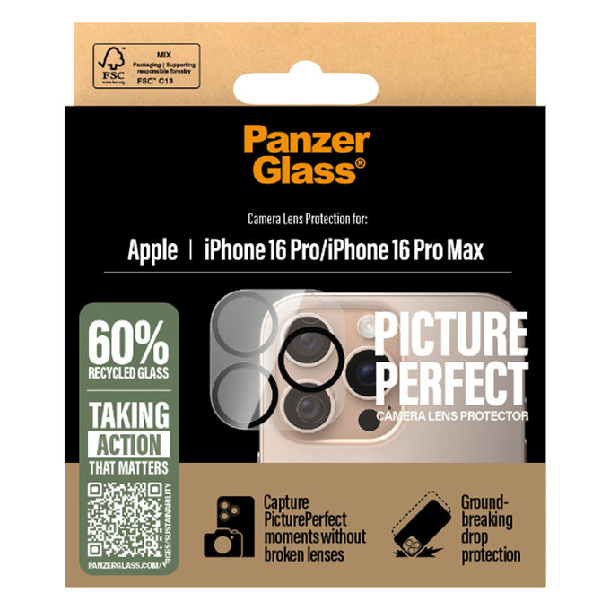 PanzerGlass - Camera Lens Protector PicturePerfect for iPhone 16 Pro and 16 Pro Max, transparent