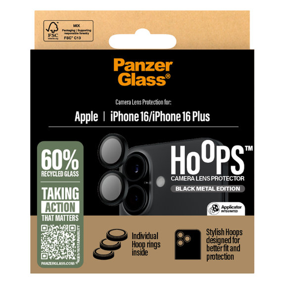 PanzerGlass - Camera Lens Protector Hoops for iPhone 16 and 16 Plus, black