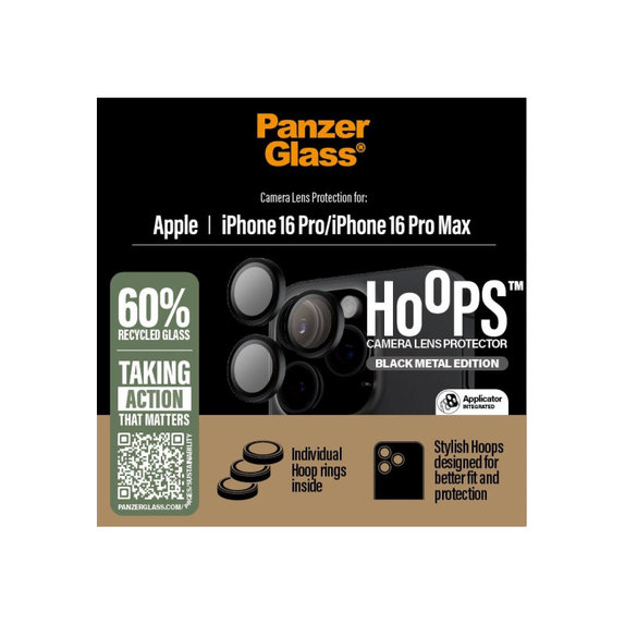Hoops Camera Lens Protector for iPhone 16 Pro Max/16 Pro, Black, PanzerGlass