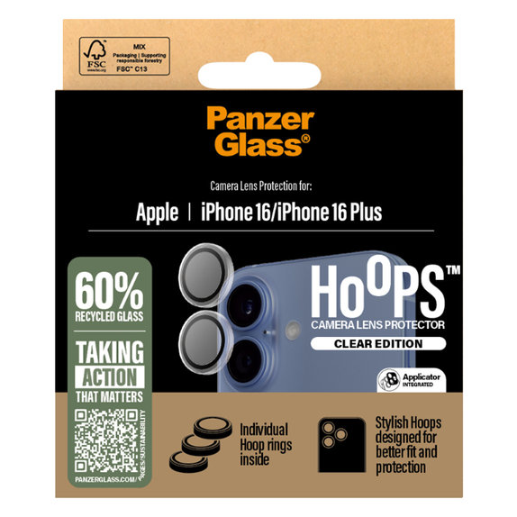 PanzerGlass - Camera Lens Protector Hoops for iPhone 16 and 16 Plus, transparent