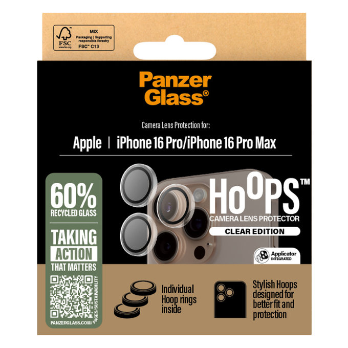 PanzerGlass - Camera Lens Protector Hoops for iPhone 16 Pro and 16 Pro Max, transparent