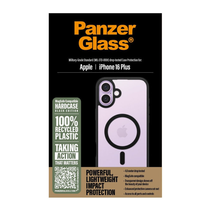 Case HardCase with MagSafe for iPhone 16 Plus, Black, PanzerGlass