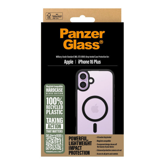 Case HardCase with MagSafe for iPhone 16 Plus, Black, PanzerGlass