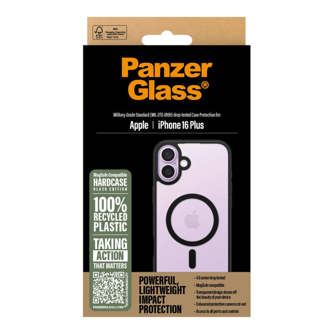 Case HardCase with MagSafe for iPhone 16 Plus, Black, PanzerGlass