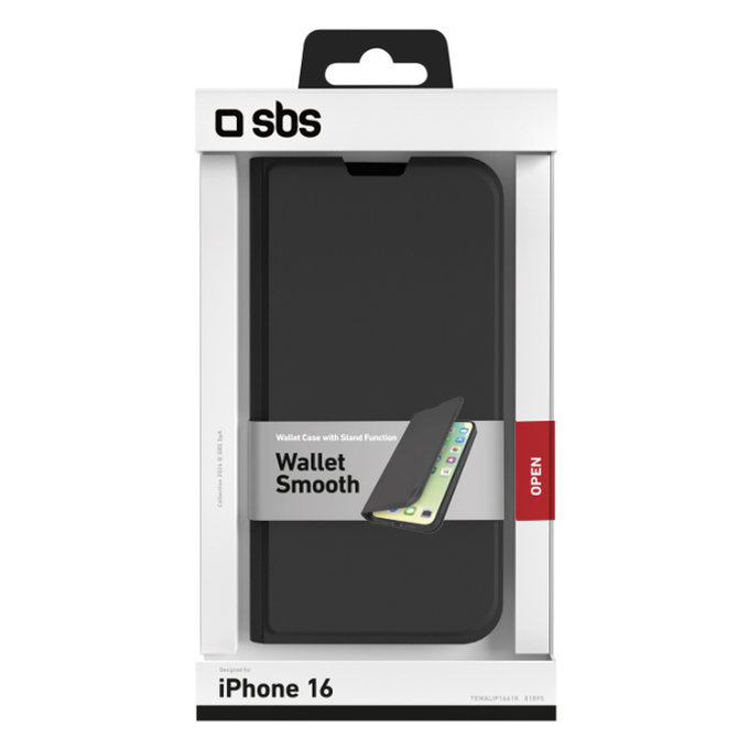 SBS - Case Book Wallet Smooth for iPhone 16, black