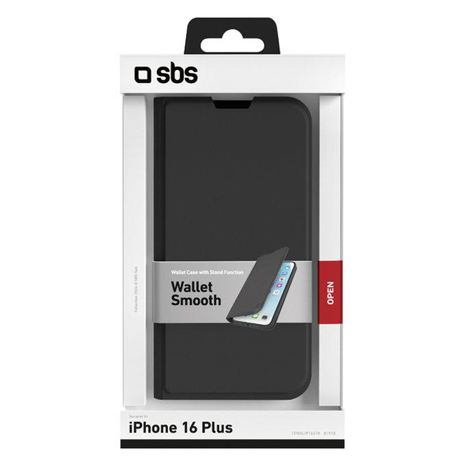 SBS - Case Book Wallet Smooth for iPhone 16 Plus, black