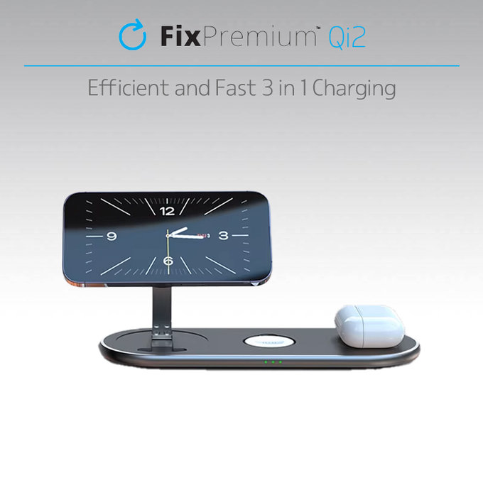 FixPremium - Charging Stand with Qi2 for iPhone, Apple Watch & AirPods, black