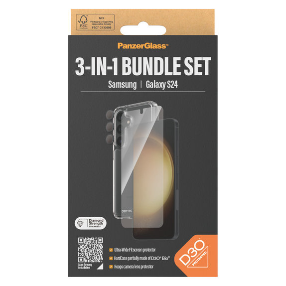Bundle Hoops + Tempered Glass UWF + Hard Case D3O for Samsung Galaxy S24, PanzerGlass